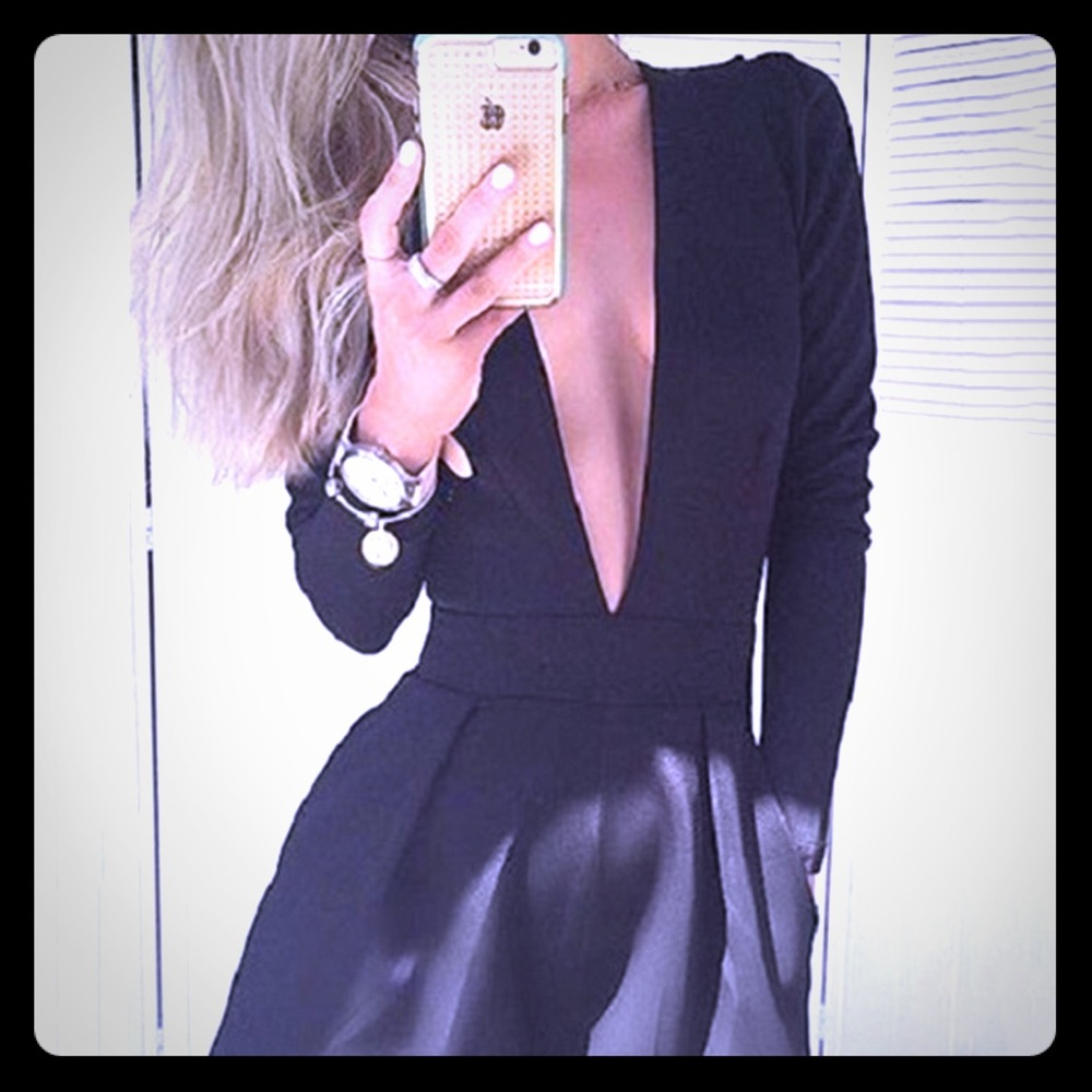 Deep V Neck Long Sleeve Romper